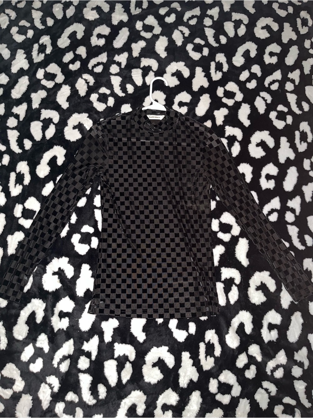Women’s Black Velvet Checkered Long-Sleeve Tee